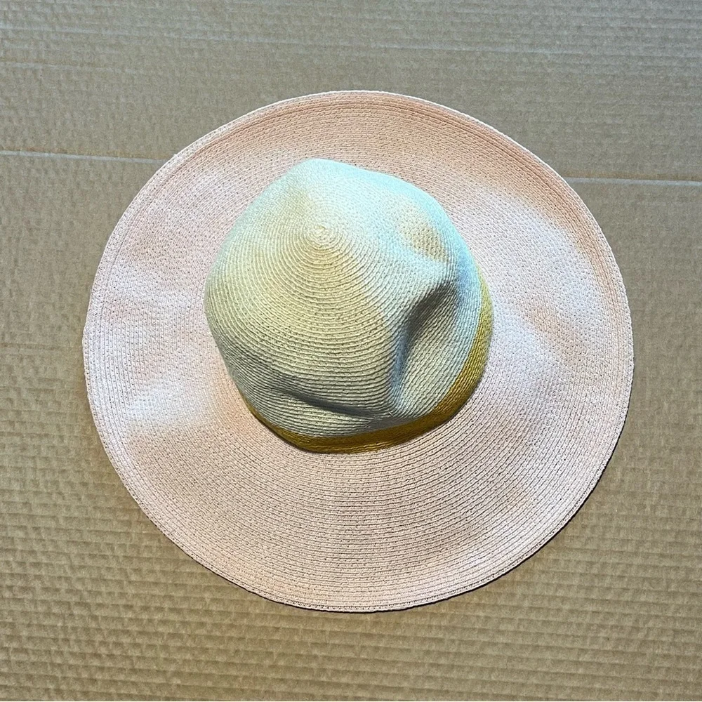 Eugenia Kim colorblock hemp Sun hat, adjustable size, sand/pink, NWOT